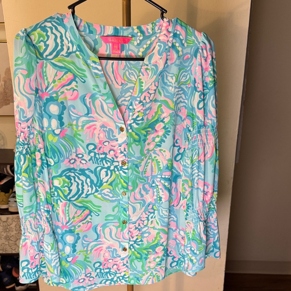 Lilly Pulitzer Women's Vibrant Blue and Pink Blouse